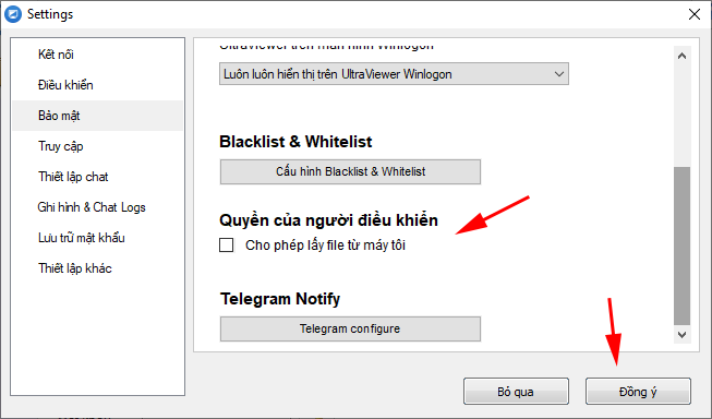 bỏ chọn cho phép lấy file từ máy tôi