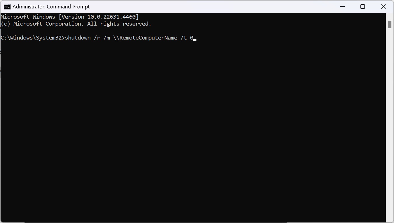 Restarting a Remote Computer via Command Prompt