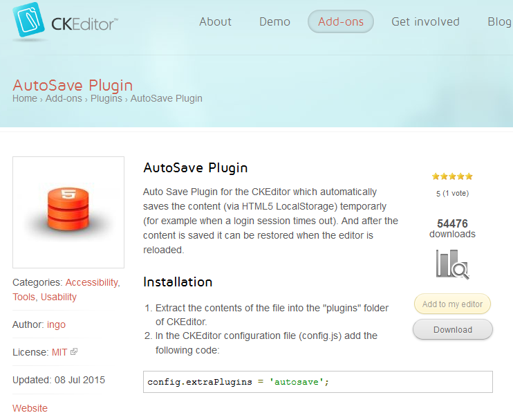CKEditor AutoSave Plugin