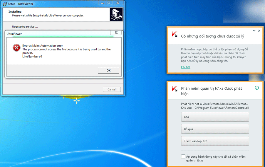 Kaspersky hiện thông báo : Not a virus khi cài UltraViewer