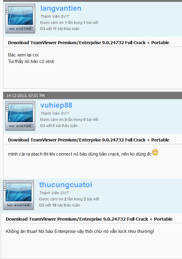 Mình đã thử rất nhiều các bản crack teamviewer nhưng không có bản nào hoạt động và còn bị virus vào máy
