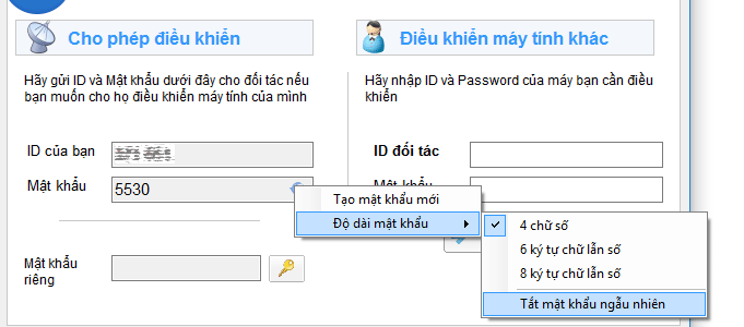 Thay đổi, cài đặt mật khẩu ngẫu nhiên